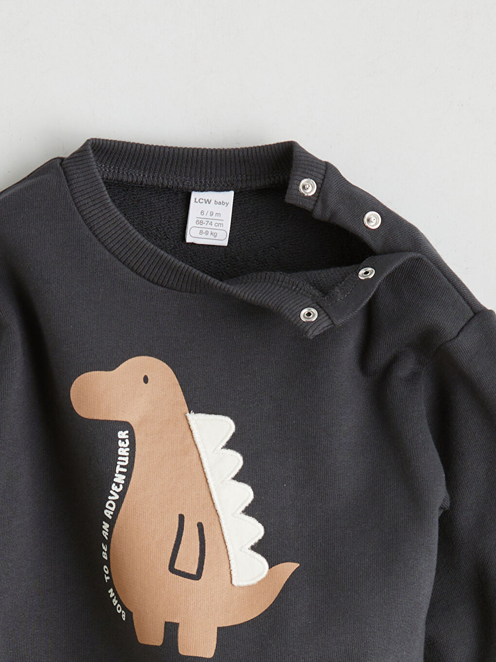 Gri Bisiklet Yaka Dinozor Baskılı Erkek Bebek Sweatshirt-2