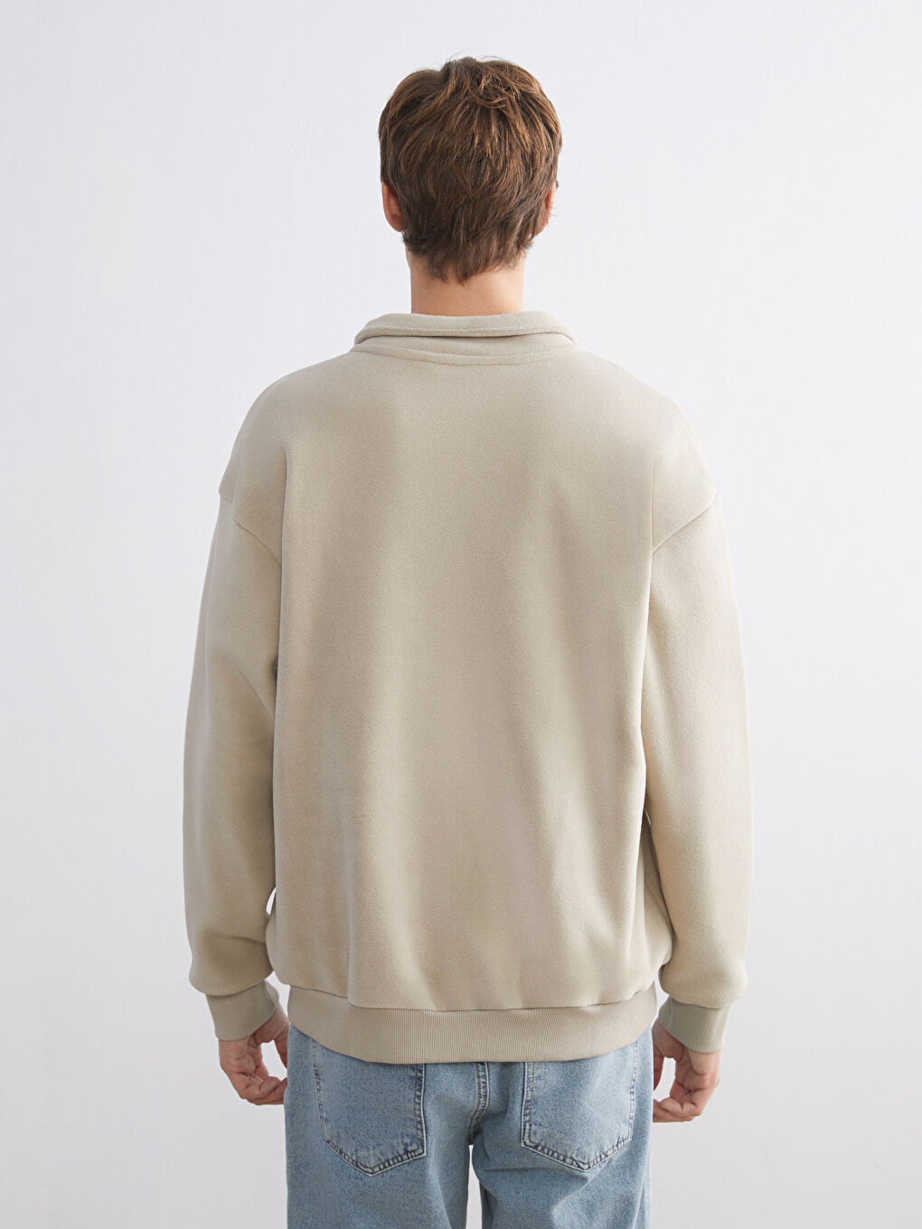 كنزة رياضية سميكة بياقة قمعية بسحاب للرجال-3