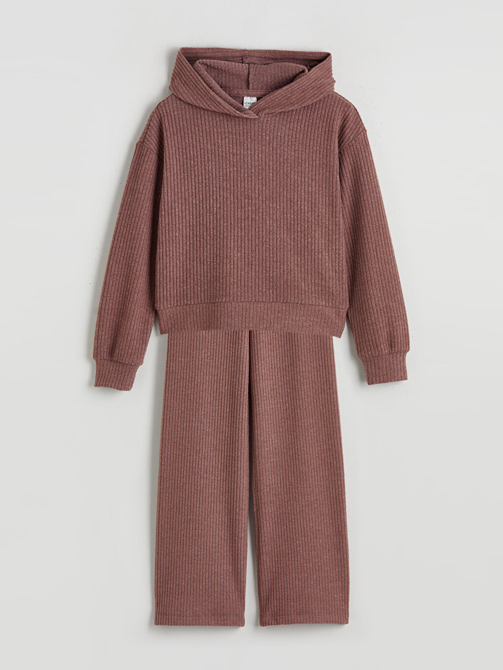 Kahverengi Kapüşonlu Kız Çocuk Sweatshirt ve Eşofman Altı-2