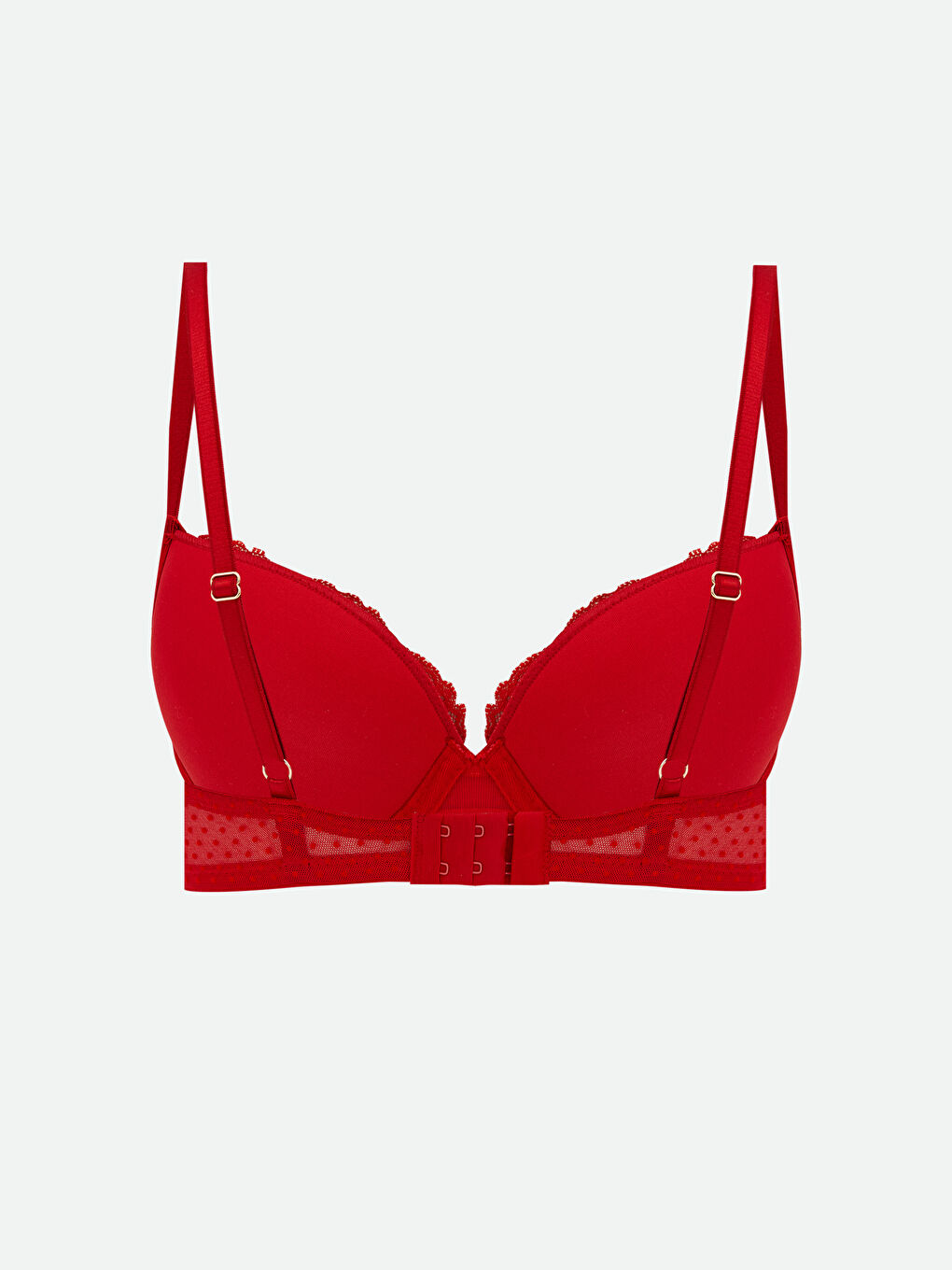 Kırmızı Balenli Dolgusuz Puantiyeli Tişört Sütyen-1