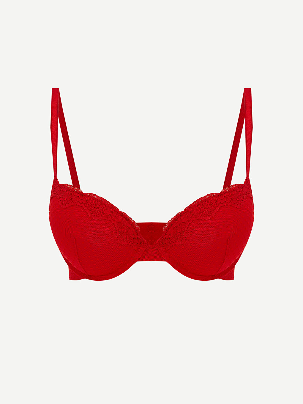 Kırmızı Balenli Dolgulu Dantelli Tişört Sütyen