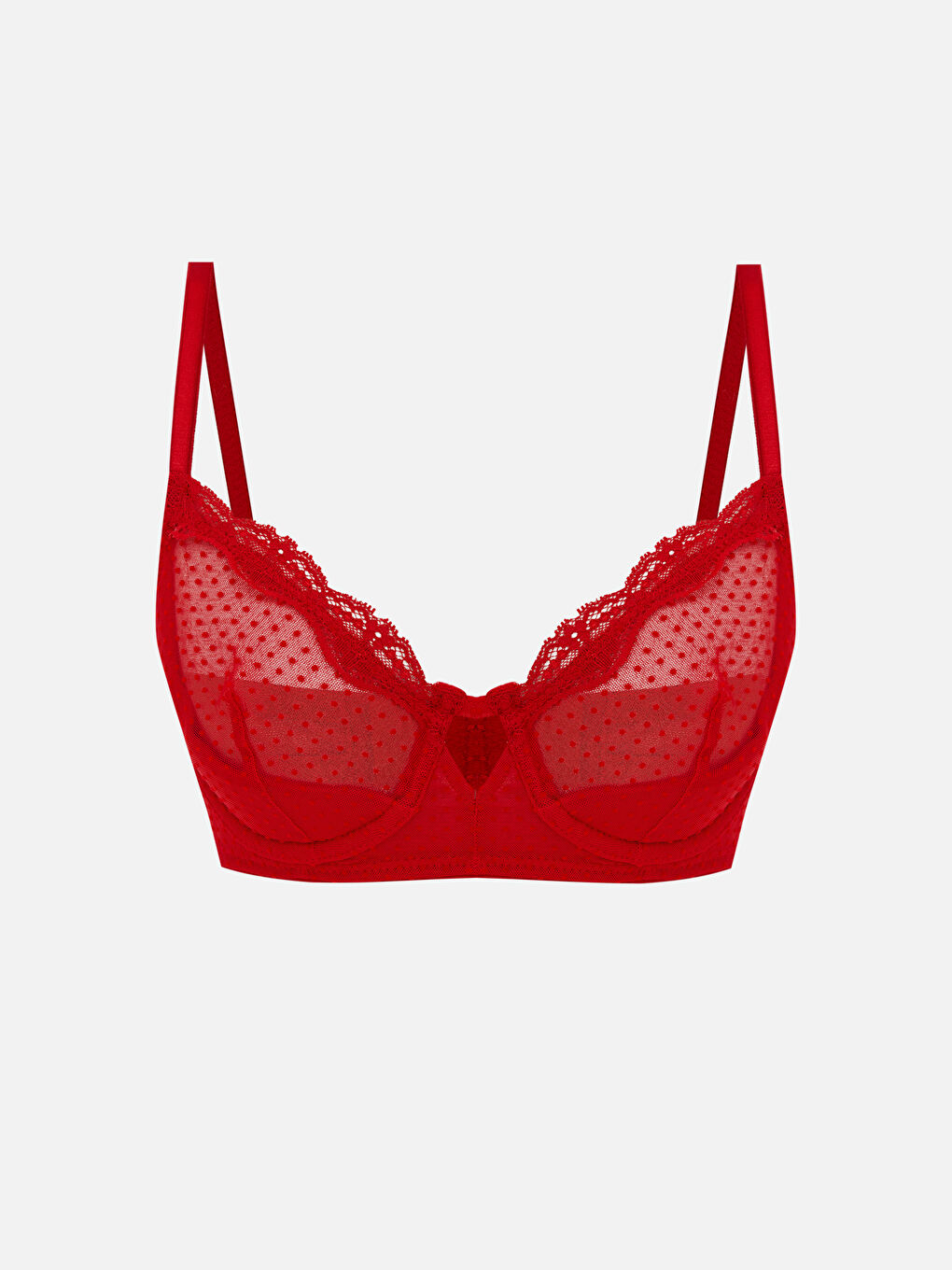 Kırmızı Balenli Dolgusuz Puantiyeli Tişört Sütyen