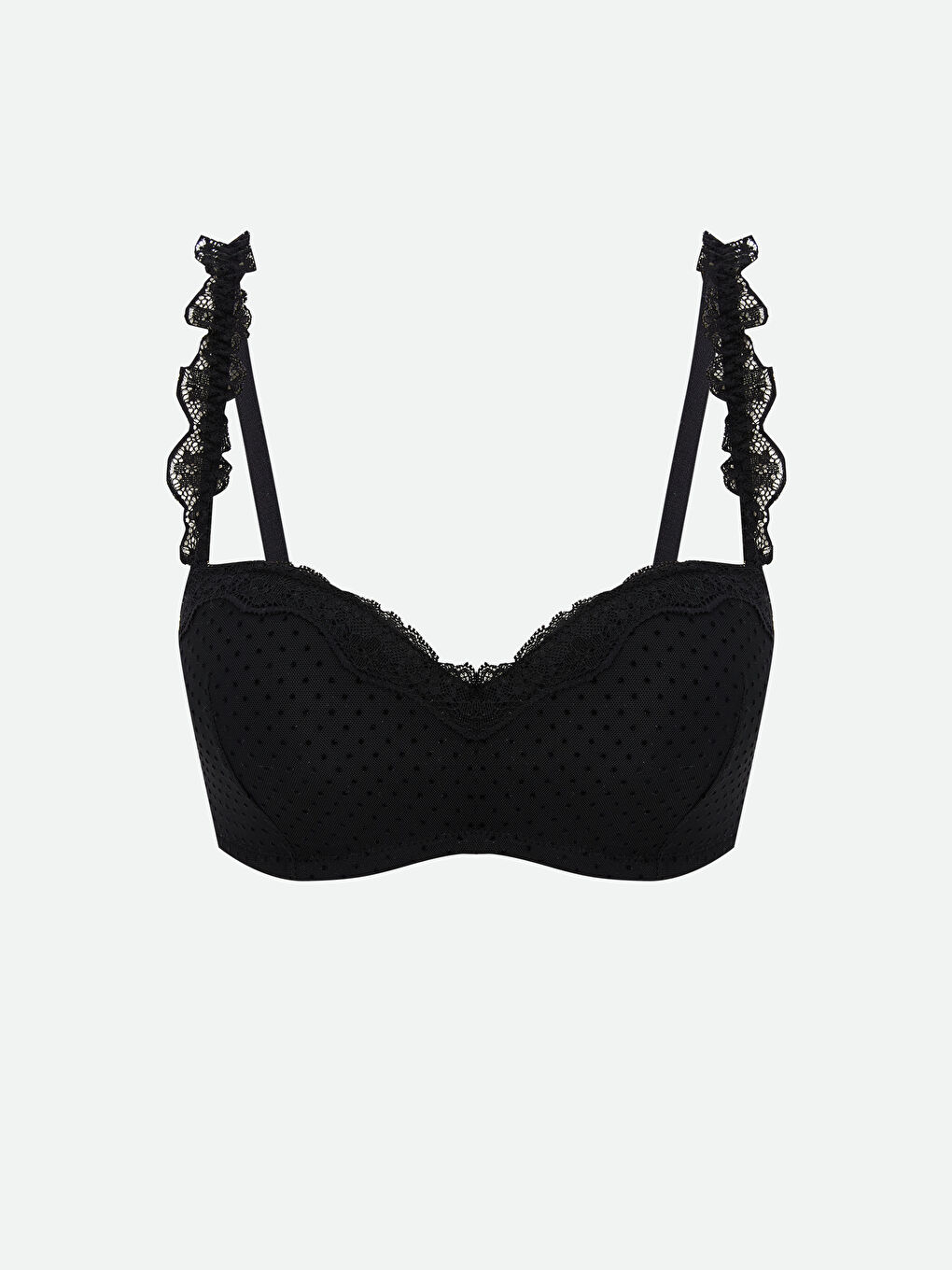 Siyah Balenli Dolgusuz Puantiyeli Straplez Sütyen