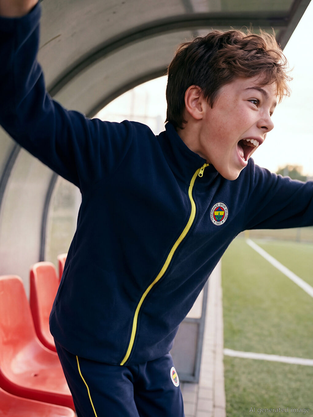 Lacivert Dik Yaka Fenerbahçe Nakışlı Erkek Çocuk Polar Hırka