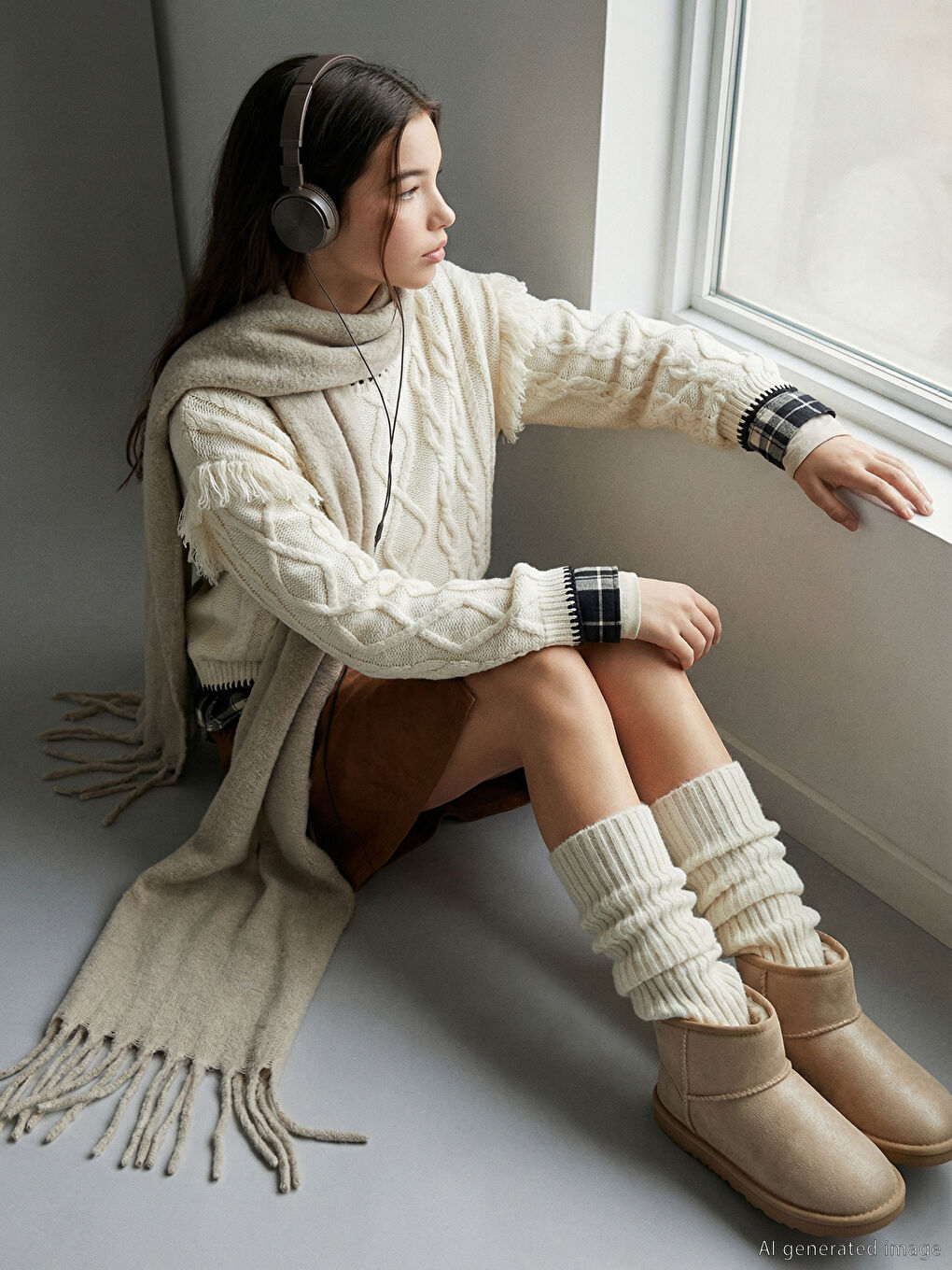 Crew Neck Patterned Girls' Knitwear Sweater