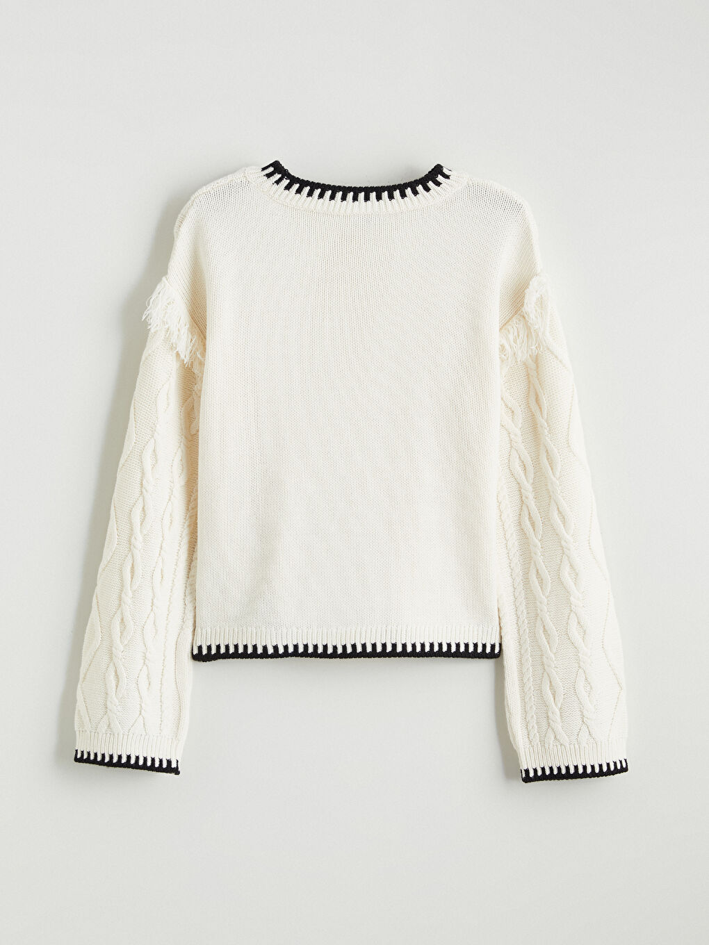 سترة تريكو منقوشة بكول مدور للبنات-2