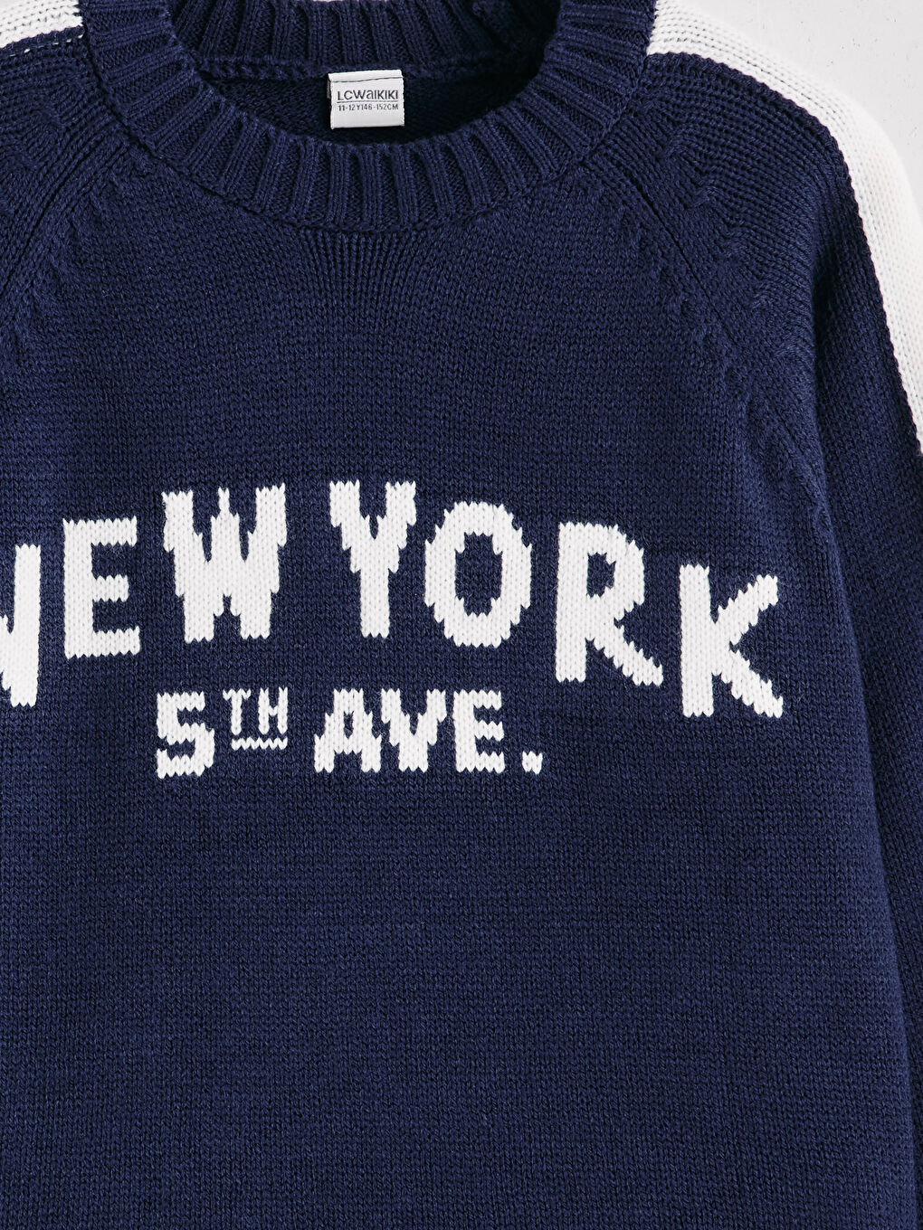 Lacivert Bisiklet Yaka New York Desenli Kız Çocuk Triko Kazak-3