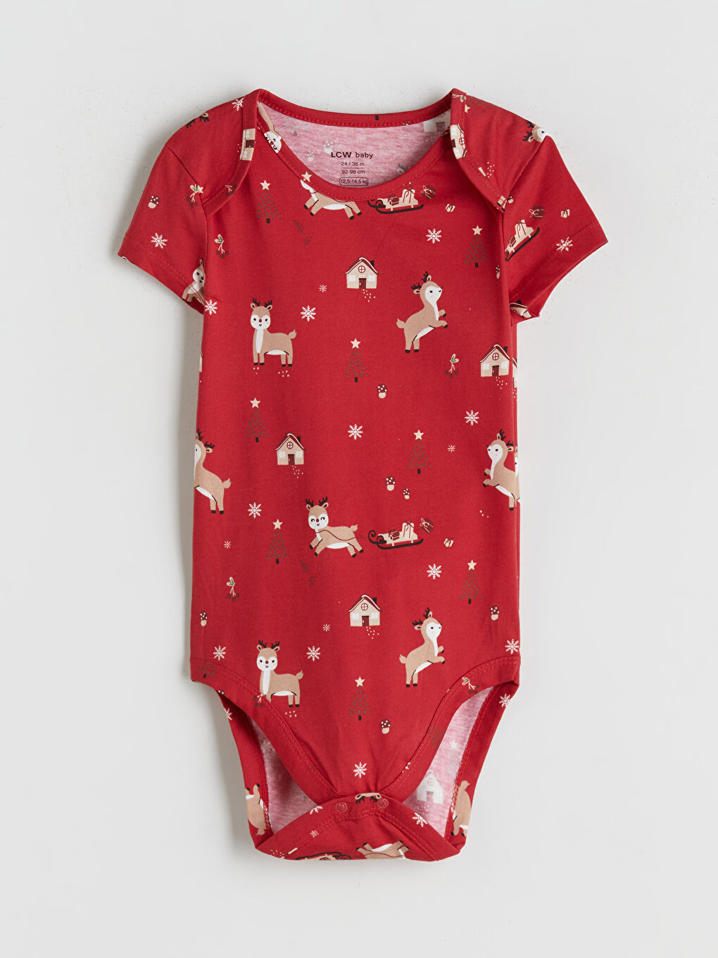 Kırmızı Geyik Baskılı Kız Bebek Çıtçıtlı Body 2'li-3