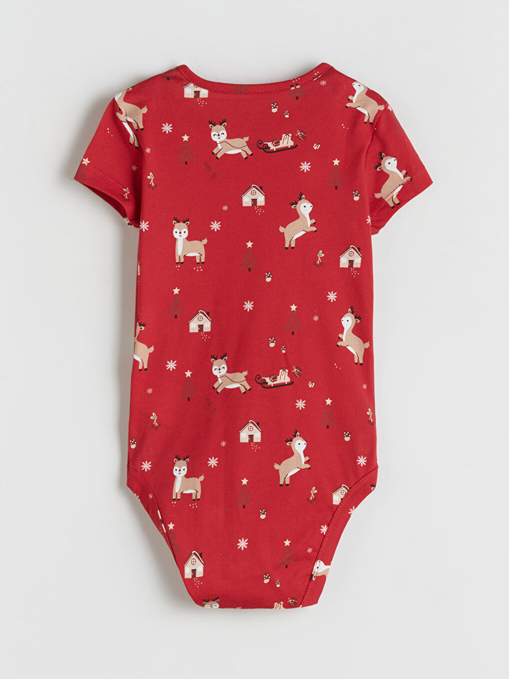 Kırmızı Geyik Baskılı Kız Bebek Çıtçıtlı Body 2'li-4