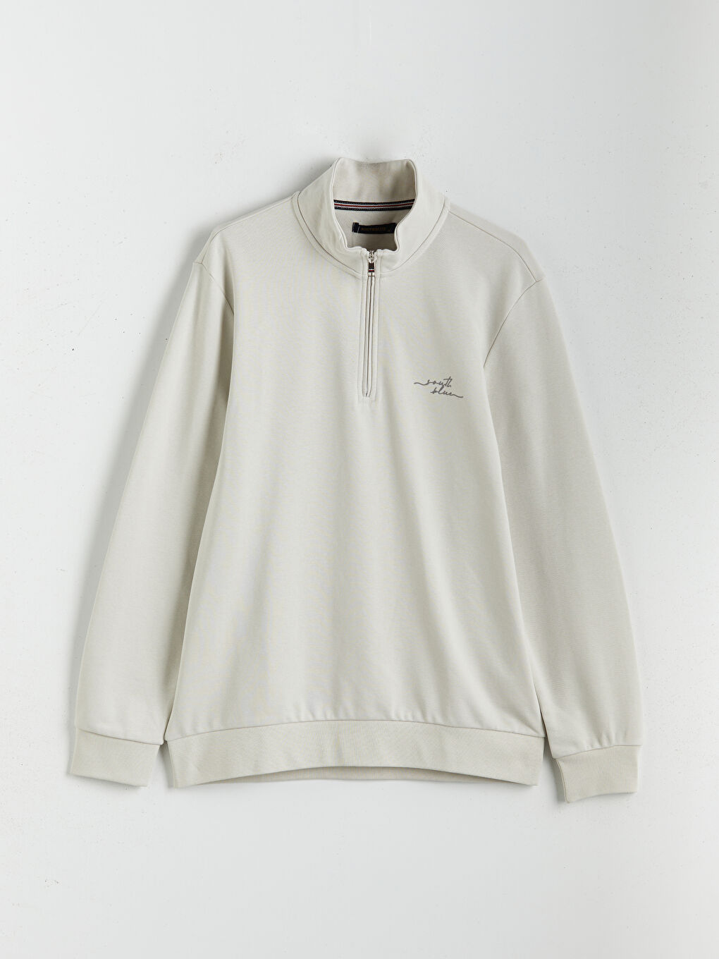 Bej Dik Yaka Baskılı Erkek Sweatshirt-4