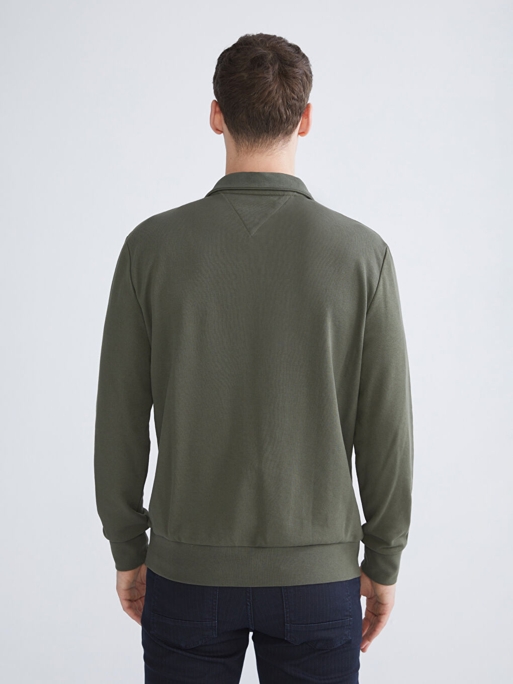 Haki Dik Yaka Baskılı Erkek Sweatshirt-3