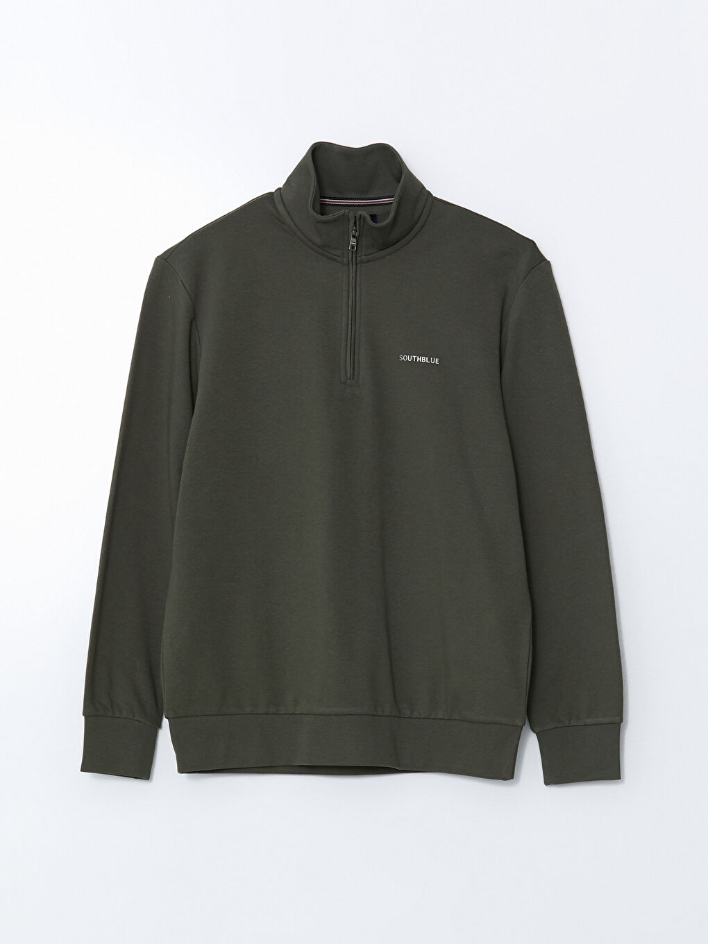 Haki Dik Yaka Baskılı Erkek Sweatshirt-4