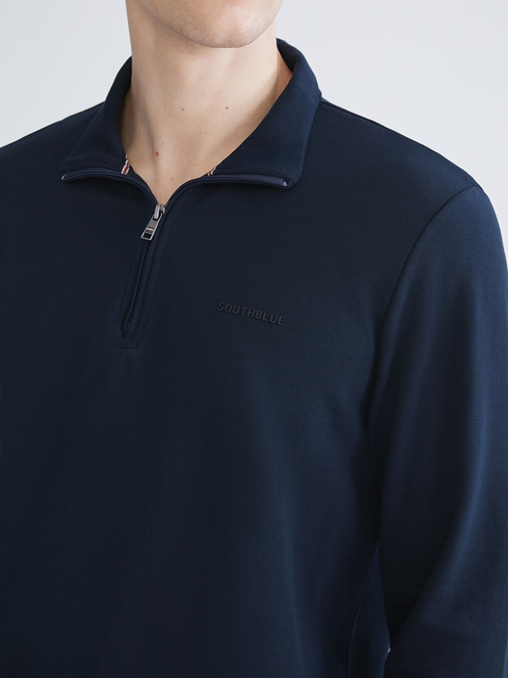 Lacivert Dik Yaka Baskılı Erkek Sweatshirt-2