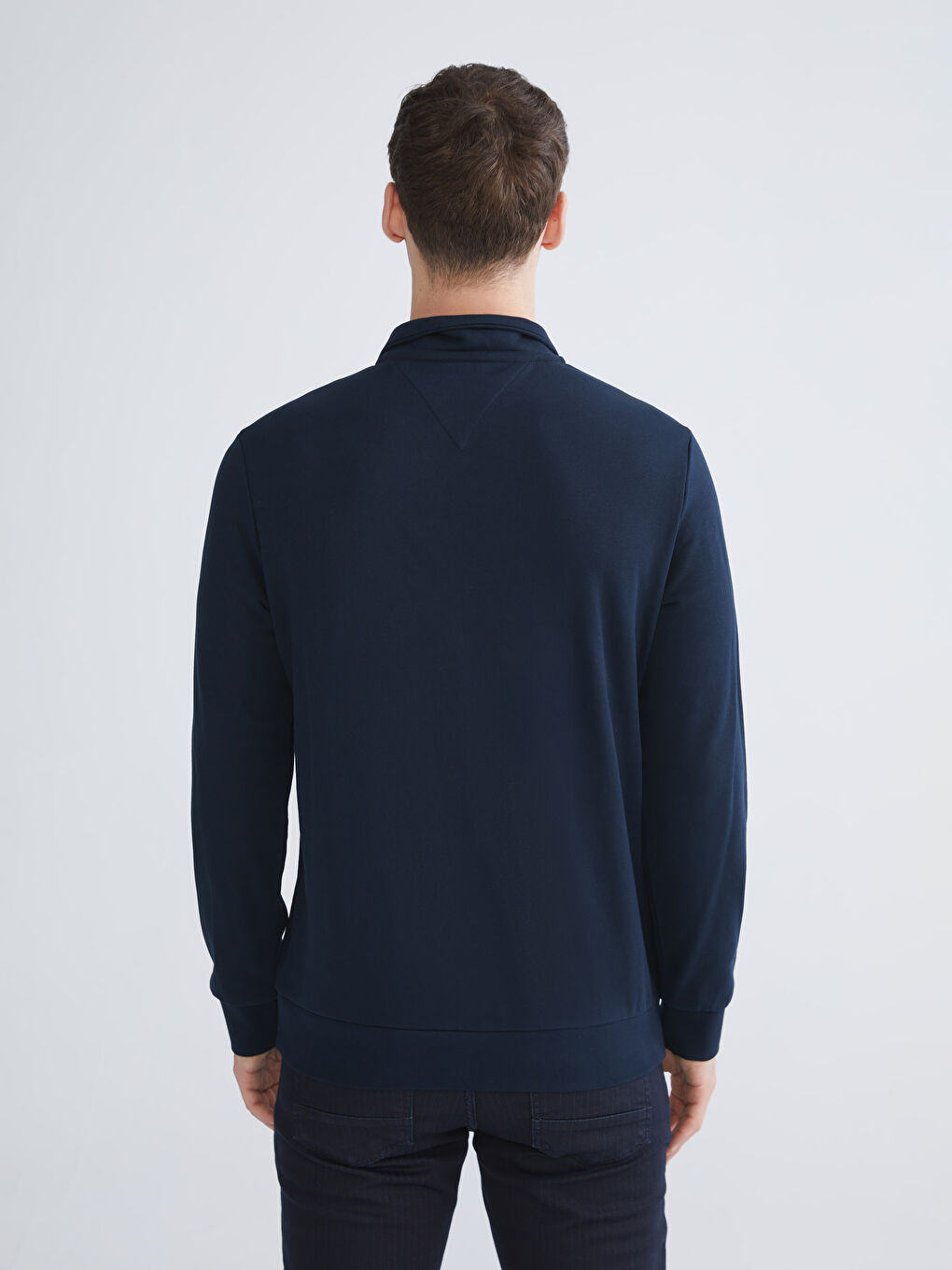 Lacivert Dik Yaka Baskılı Erkek Sweatshirt-3