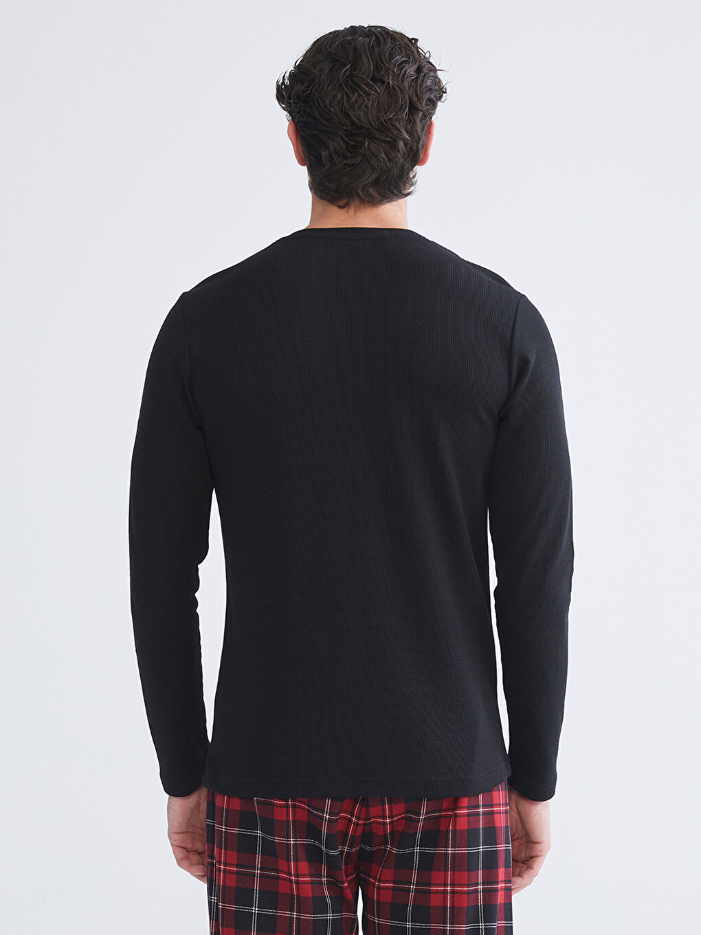 Siyah Bisiklet Yaka Uzun Kollu Erkek Pijama Üstü-3