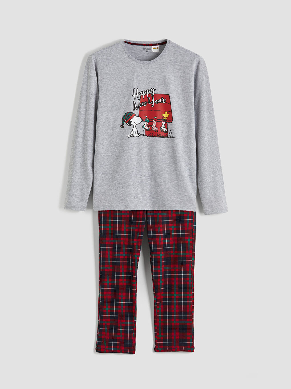 Kırmızı Standart Kalıp Snoopy Baskılı Erkek Pijama Takımı-4