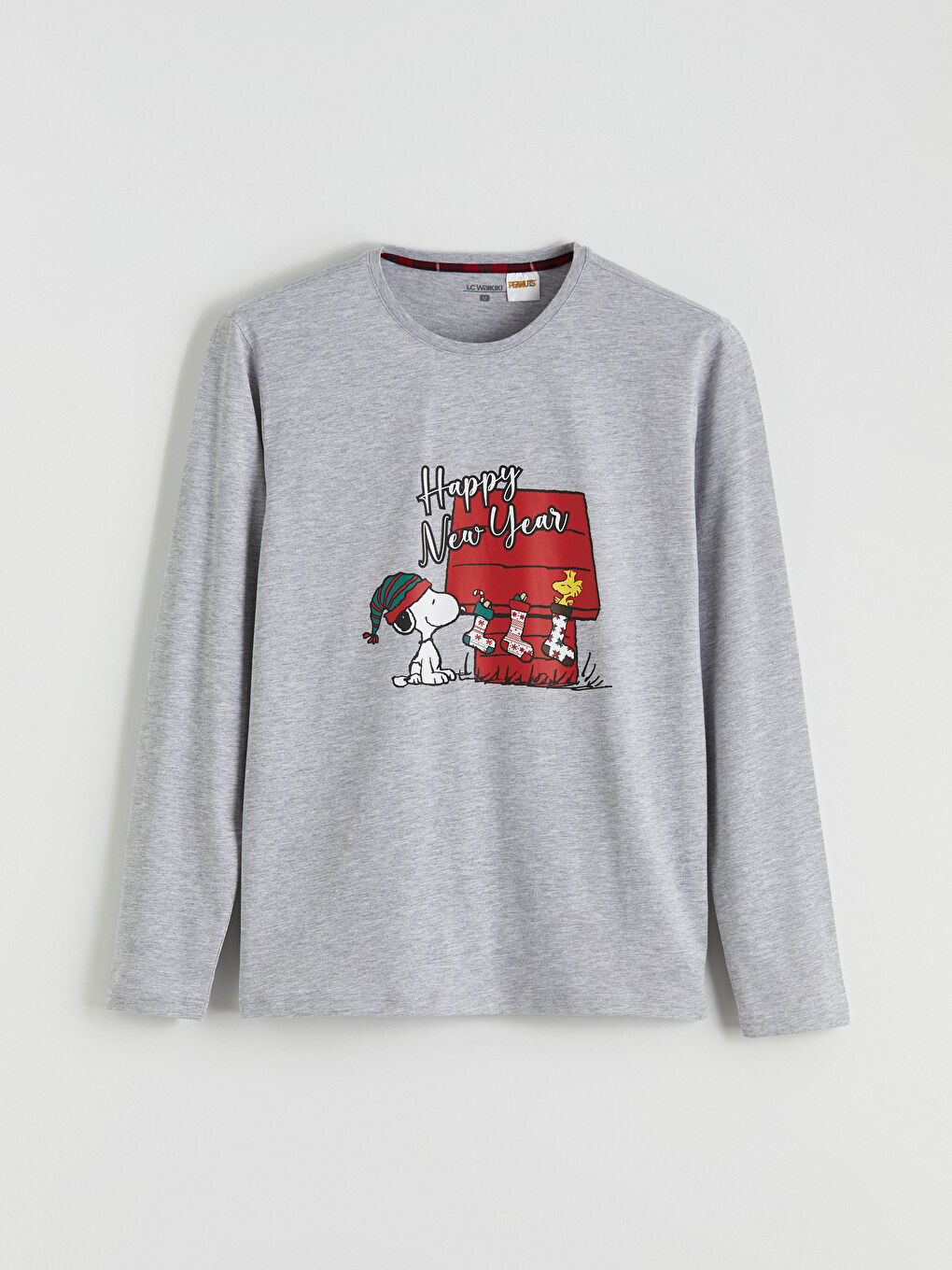 Kırmızı Standart Kalıp Snoopy Baskılı Erkek Pijama Takımı-5