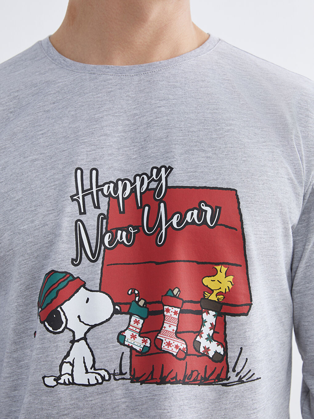 Kırmızı Standart Kalıp Snoopy Baskılı Erkek Pijama Takımı-2