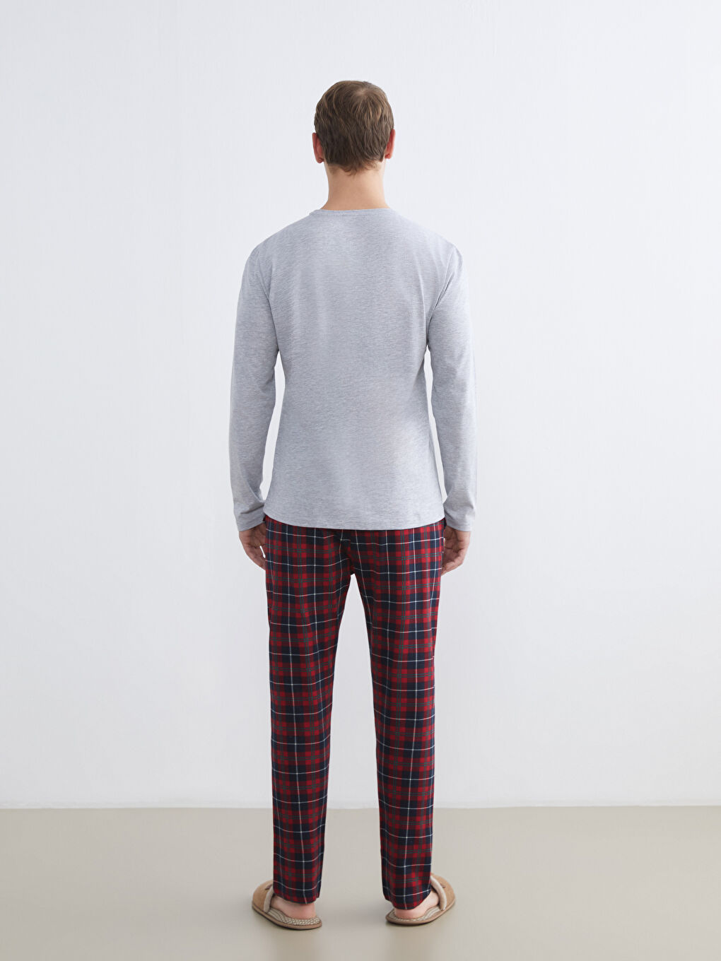 Kırmızı Standart Kalıp Snoopy Baskılı Erkek Pijama Takımı-3