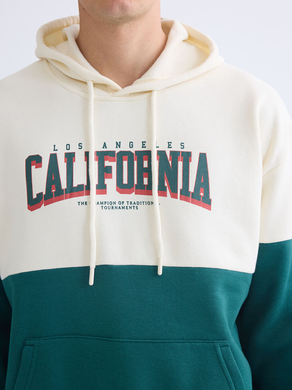 Bej Uzun Kollu Baskılı Erkek Hoodie-2