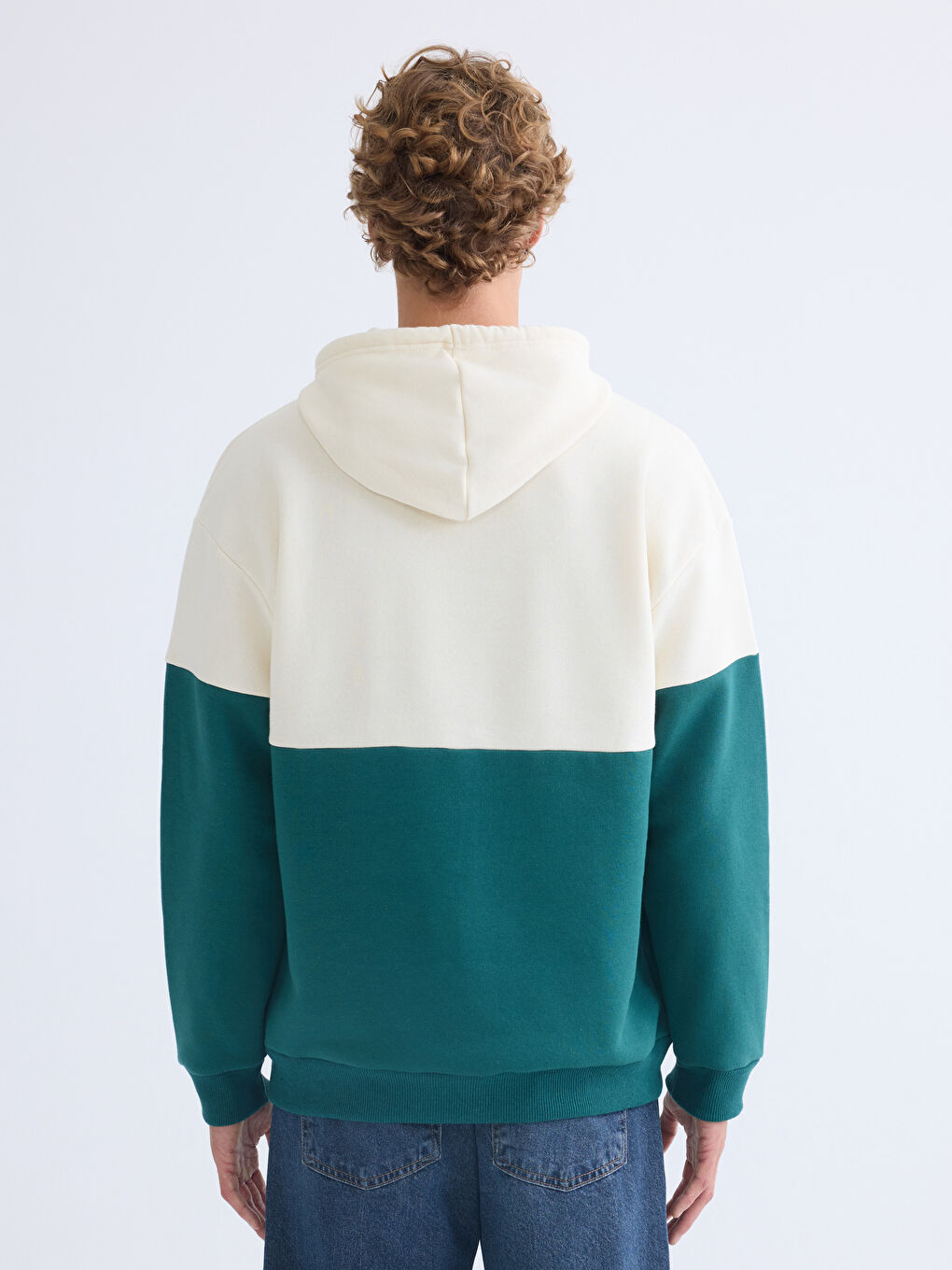 Bej Uzun Kollu Baskılı Erkek Hoodie-3