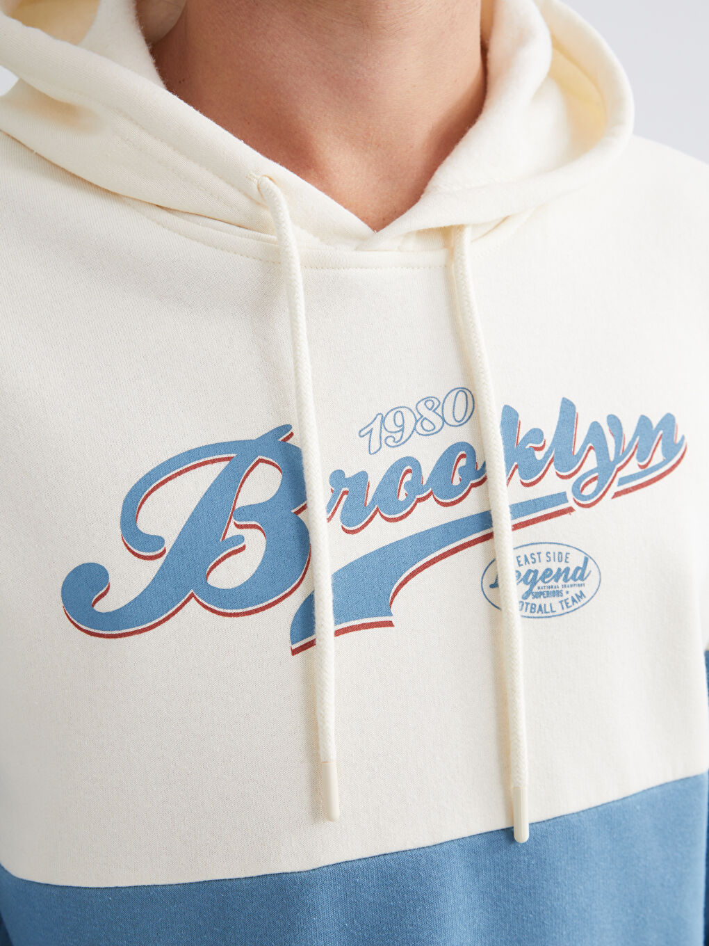 Ekru Uzun Kollu Baskılı Erkek Hoodie-2