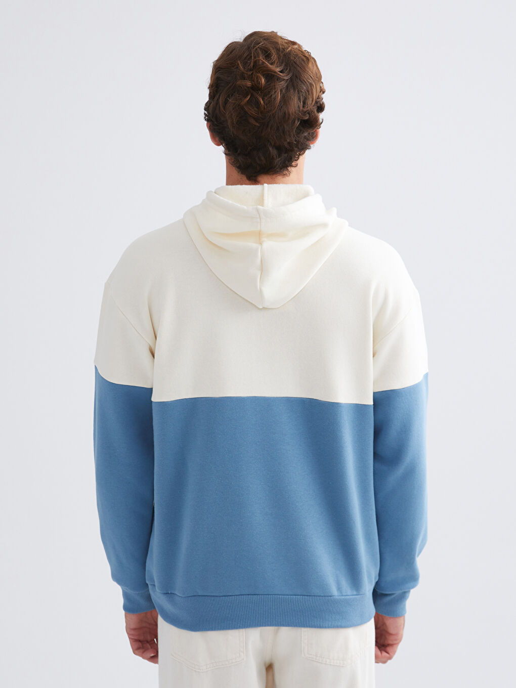 Ekru Uzun Kollu Baskılı Erkek Hoodie-3