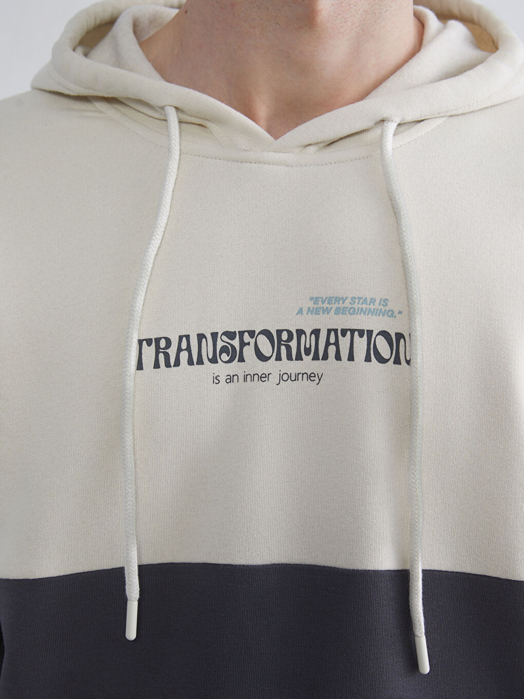 Gri Uzun Kollu Renk Bloklu Erkek Hoodie-2