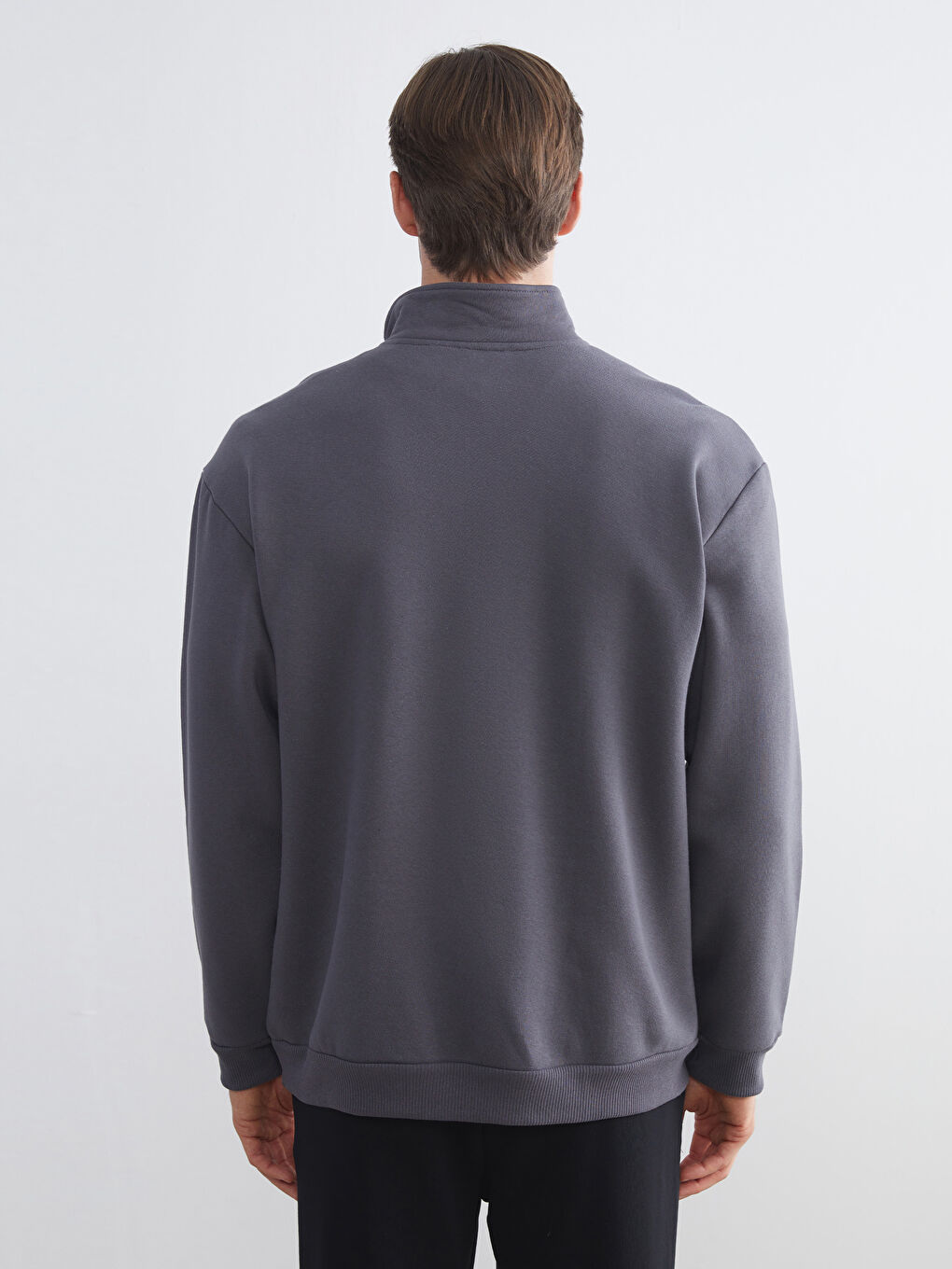Antrasit Fermuarlı Dik Yaka Erkek Sweatshirt-3