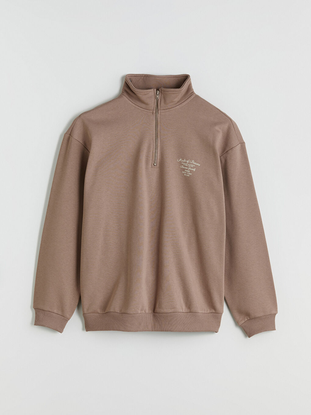 Kahverengi Fermuarlı Dik Yaka Erkek Sweatshirt-4