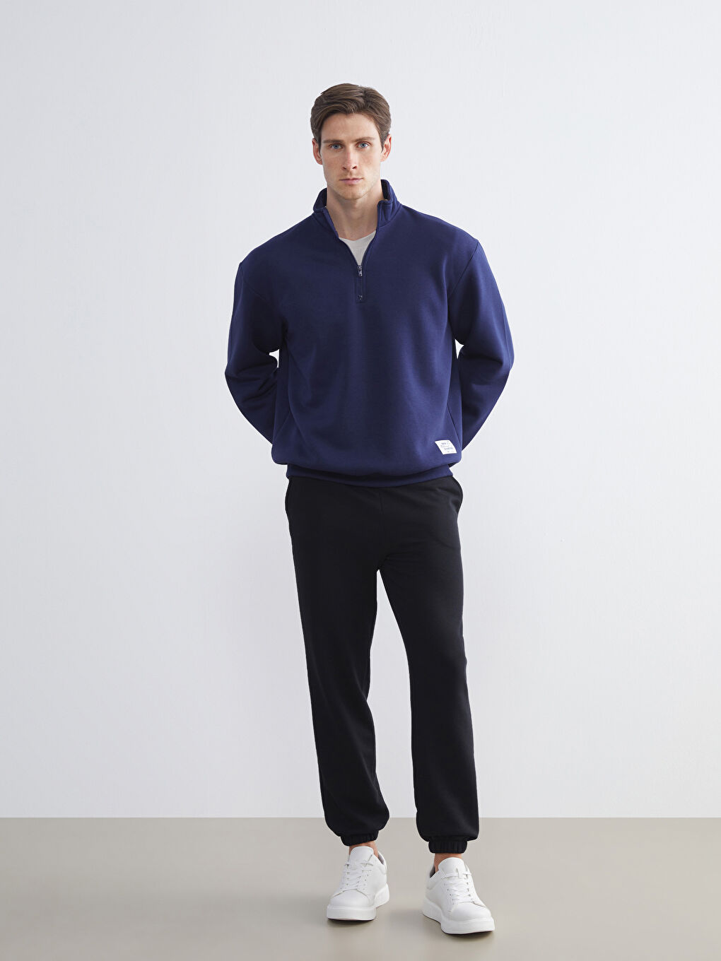 Lacivert Fermuarlı Dik Yaka Erkek Sweatshirt-1