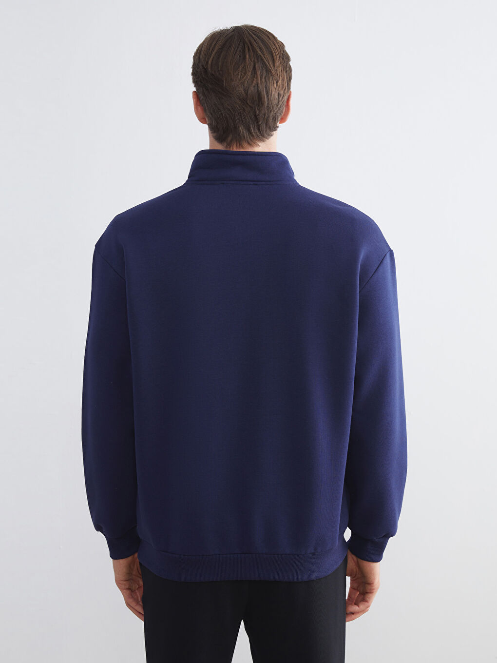 Lacivert Fermuarlı Dik Yaka Erkek Sweatshirt-3