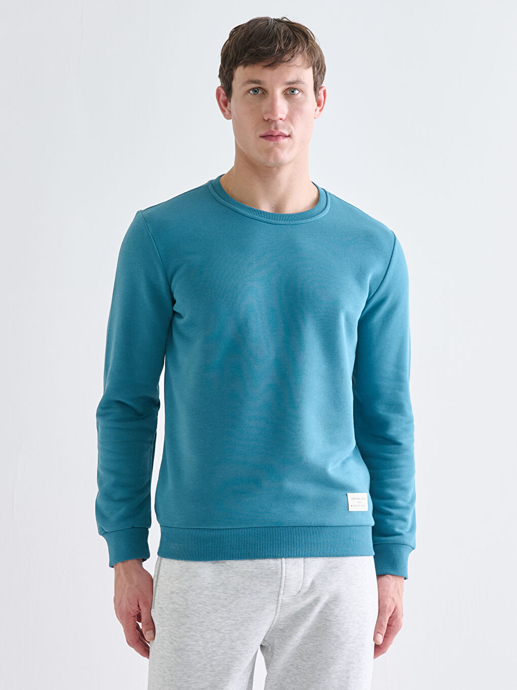 Petrol Bisiklet Yaka Erkek Sweatshirt