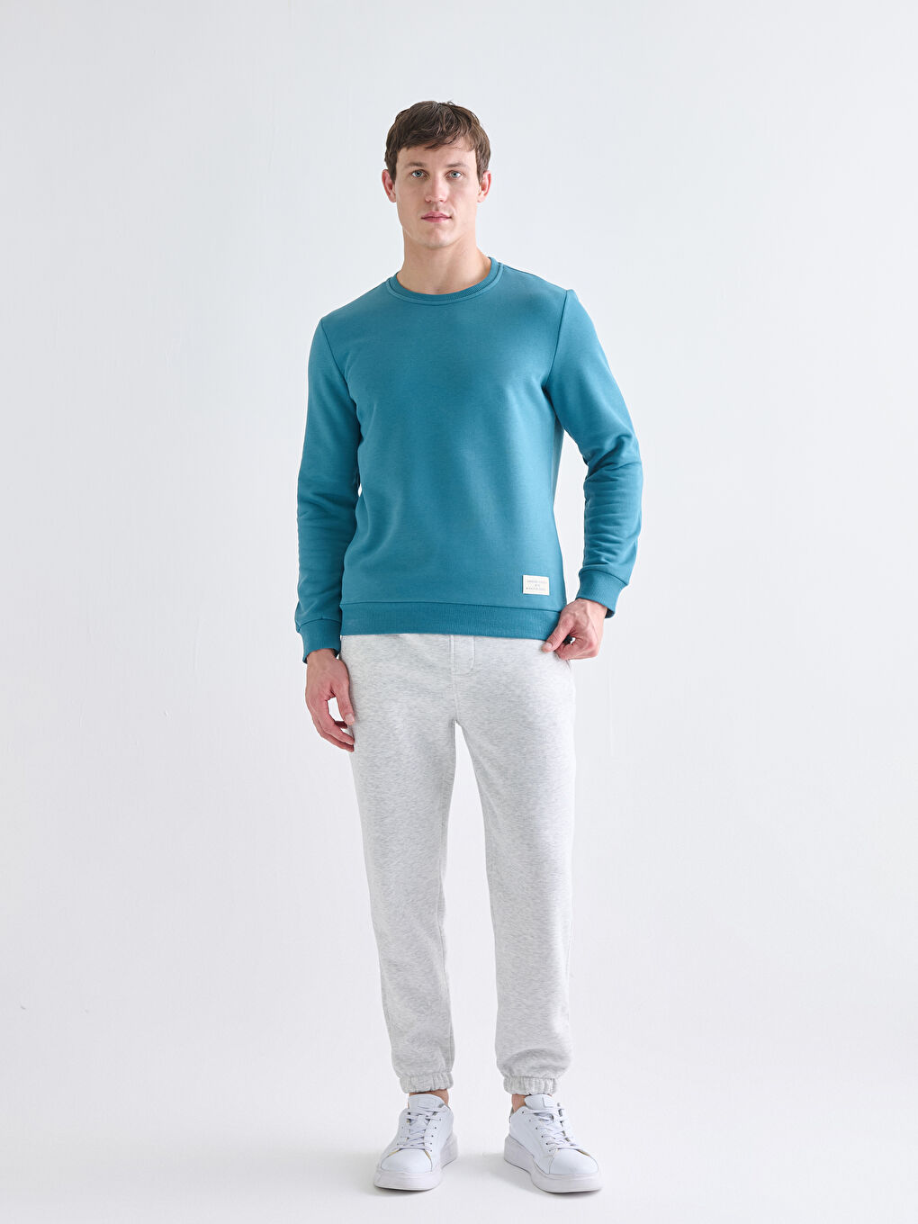 Petrol Bisiklet Yaka Erkek Sweatshirt-1