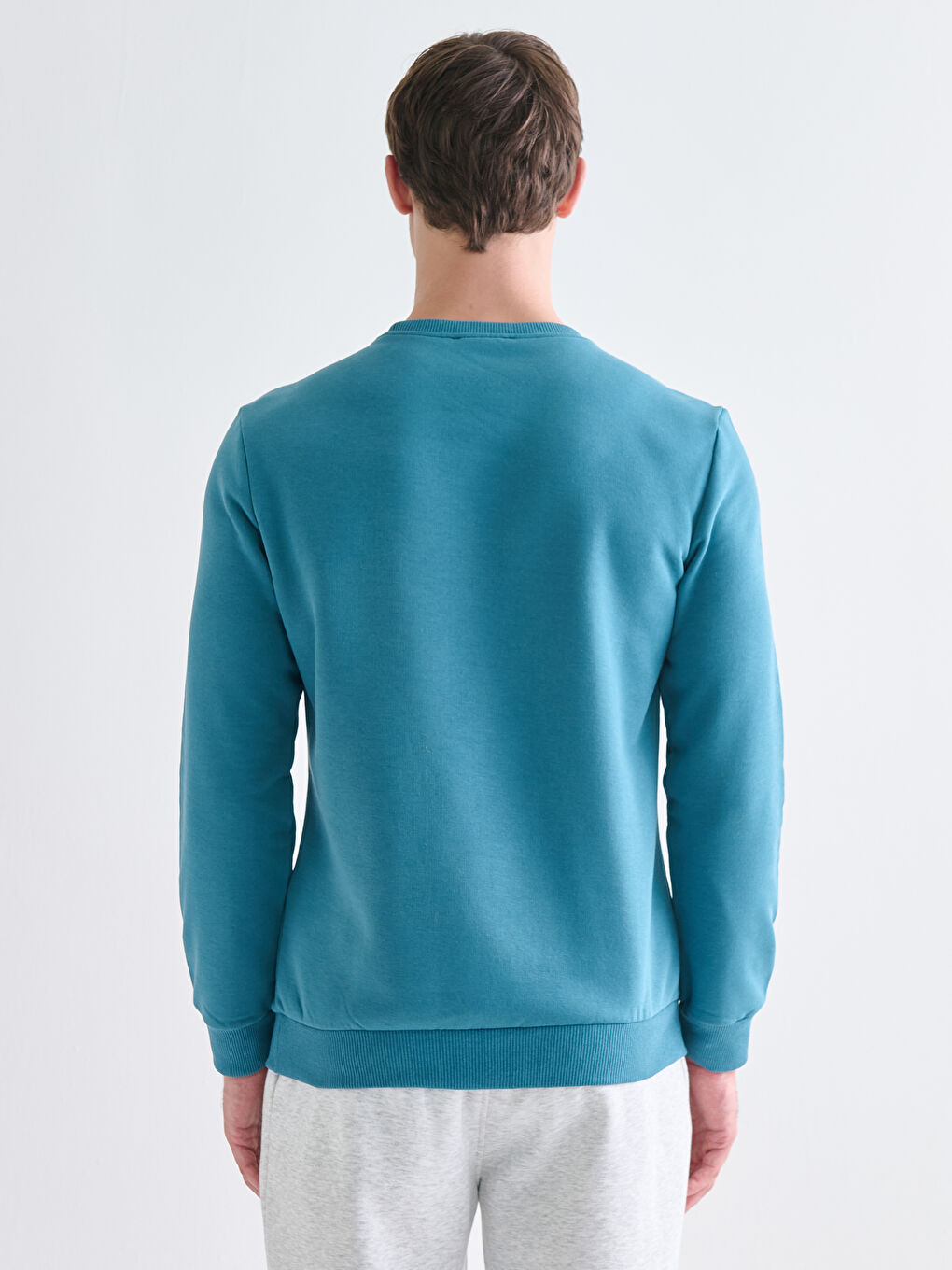 Petrol Bisiklet Yaka Erkek Sweatshirt-3