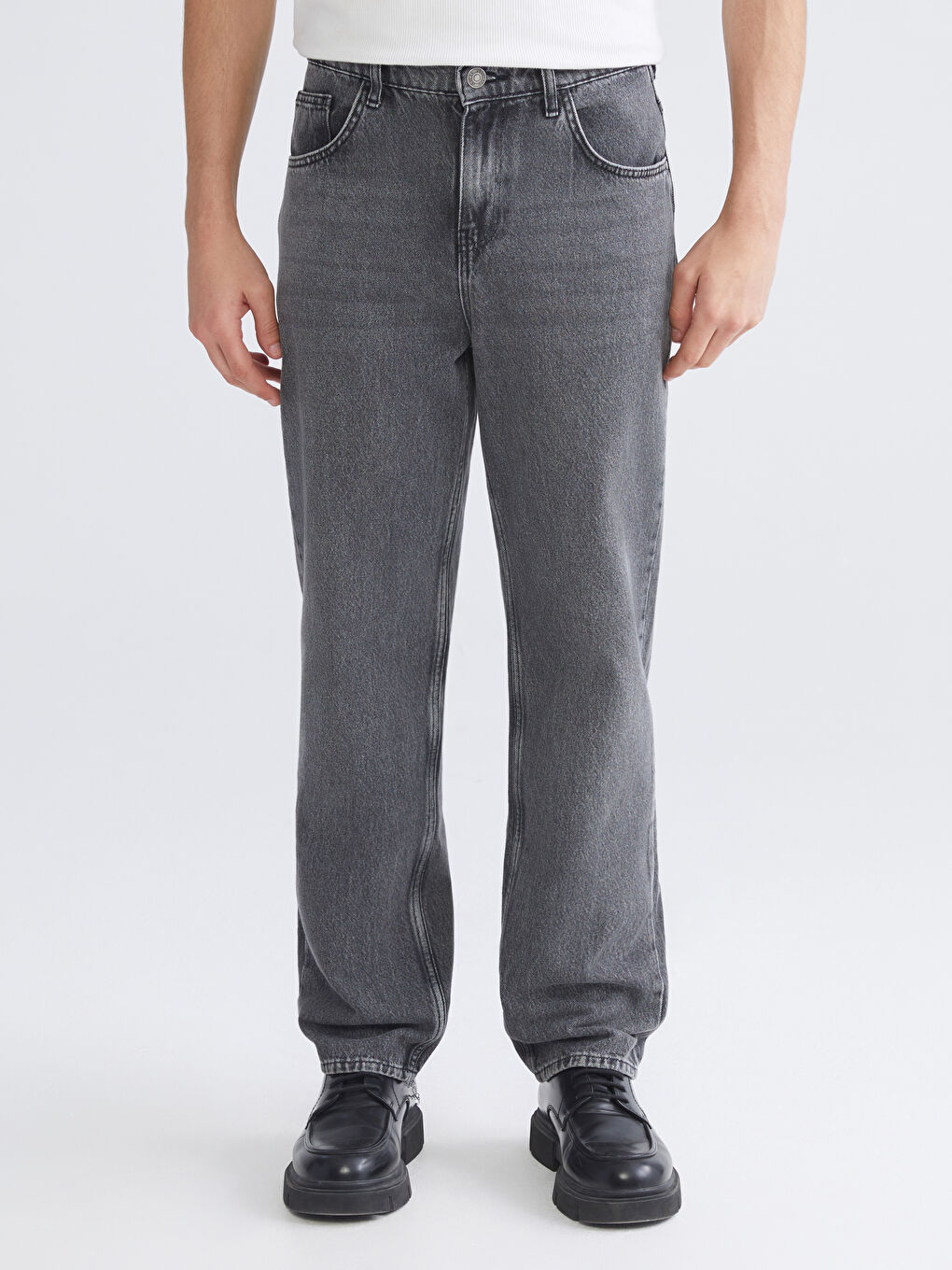 Antrasit Baggy Fit Erkek Jean Pantolon-1