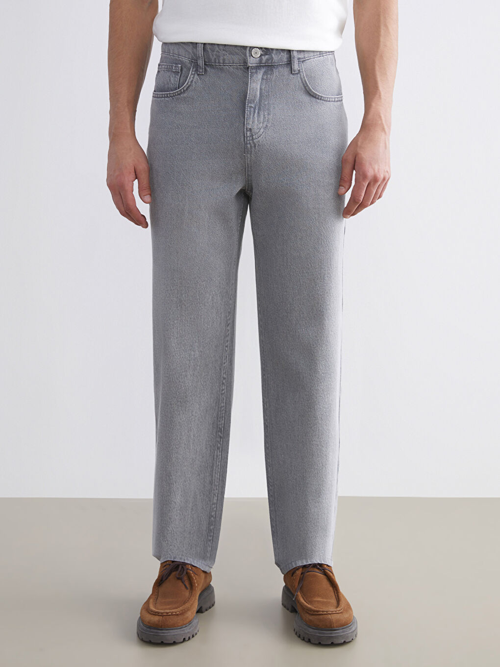 Gri Baggy Fit Erkek Jean Pantolon-1