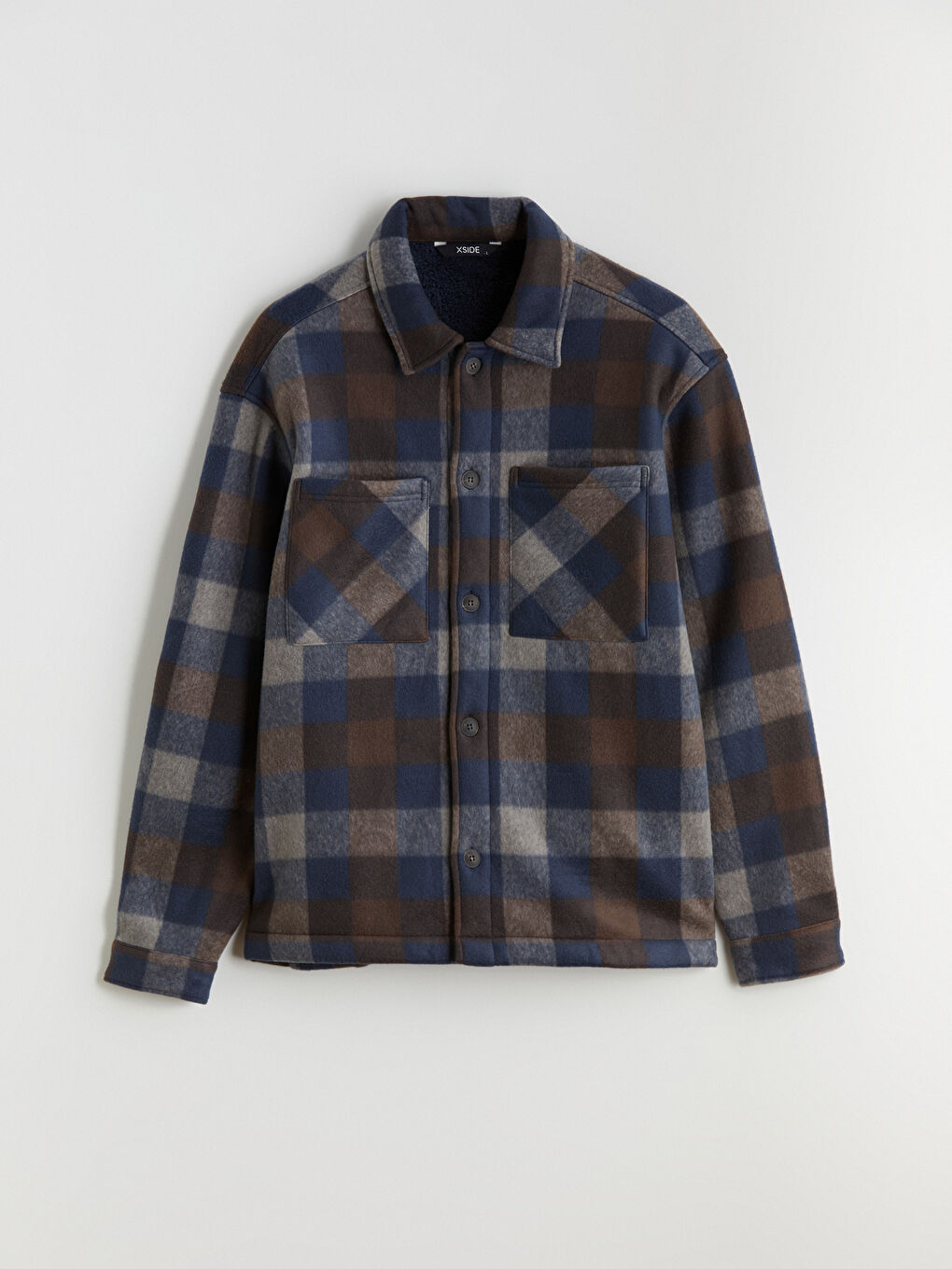 Lacivert Rahat Kalıp Ekose Erkek Gömlek Ceket-4