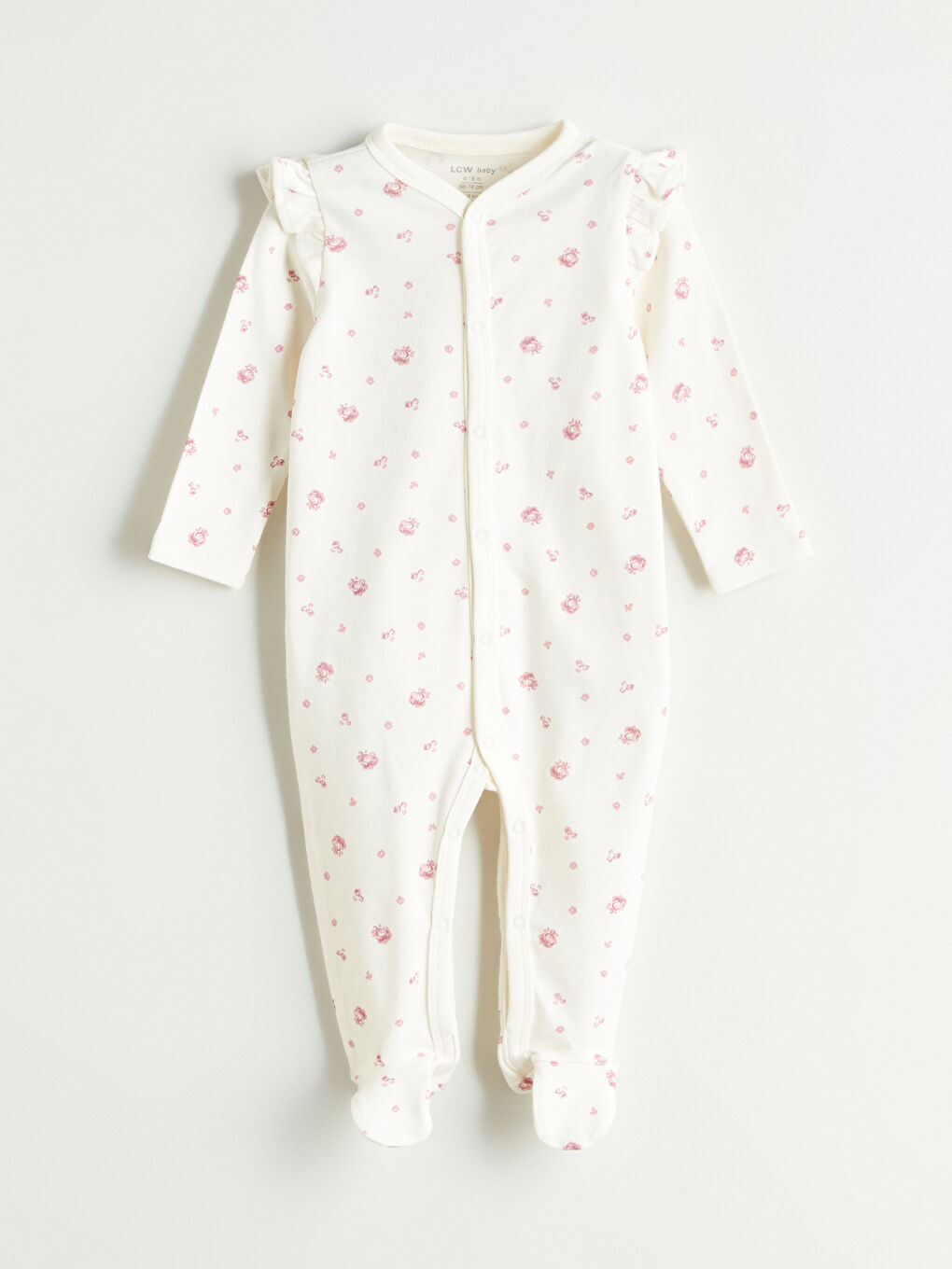 Ekru Baskılı Kız Bebek Tulum