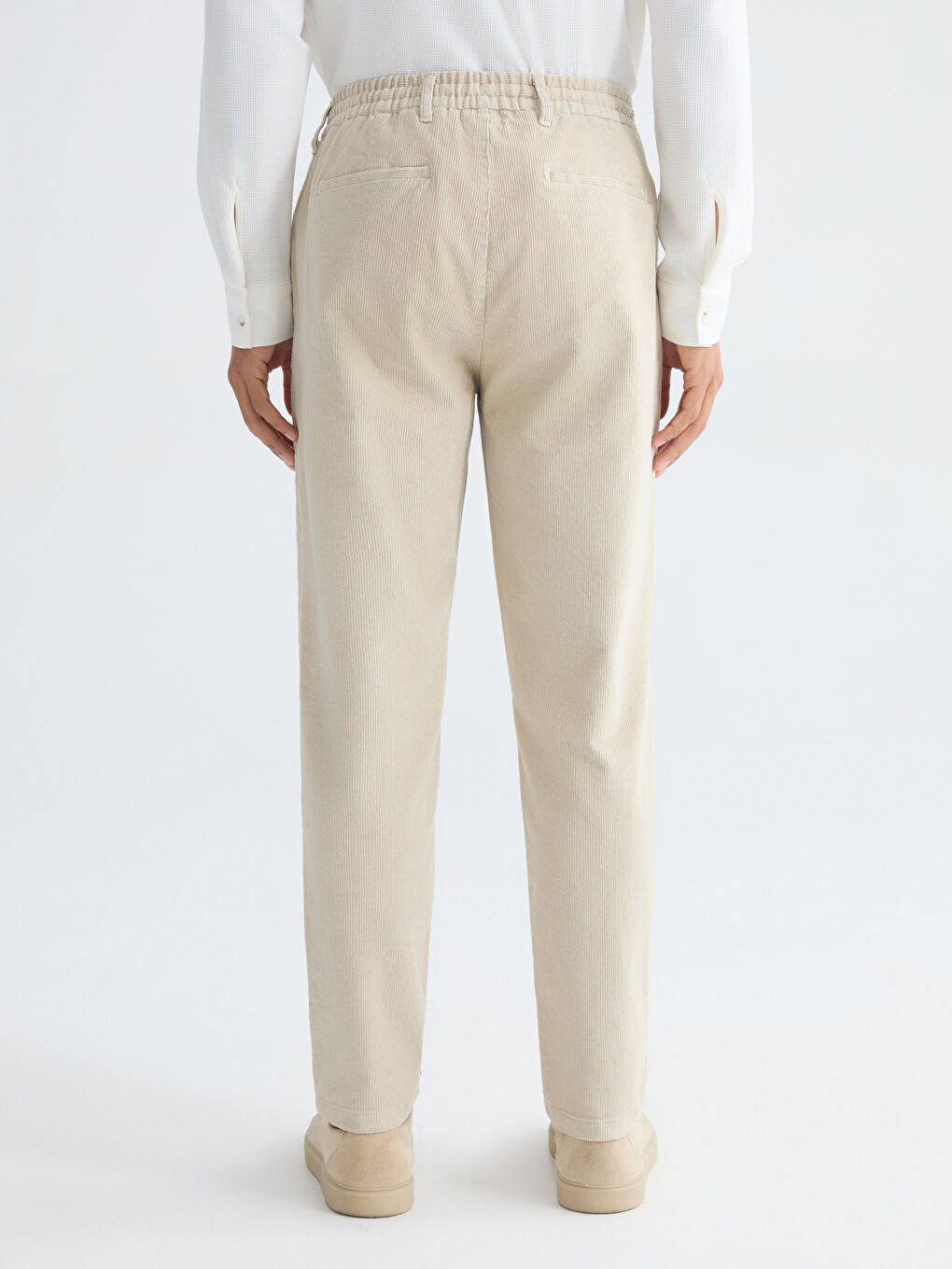 Bej Standart Kalıp Kadife Erkek Pantolon-3