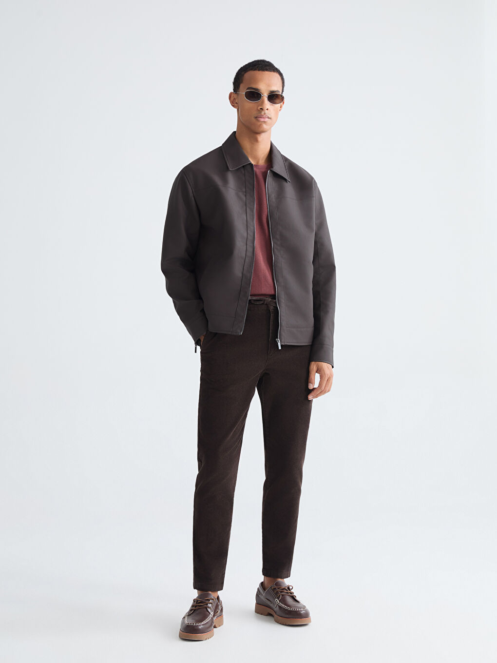Kahverengi Standart Kalıp Kadife Erkek Pantolon