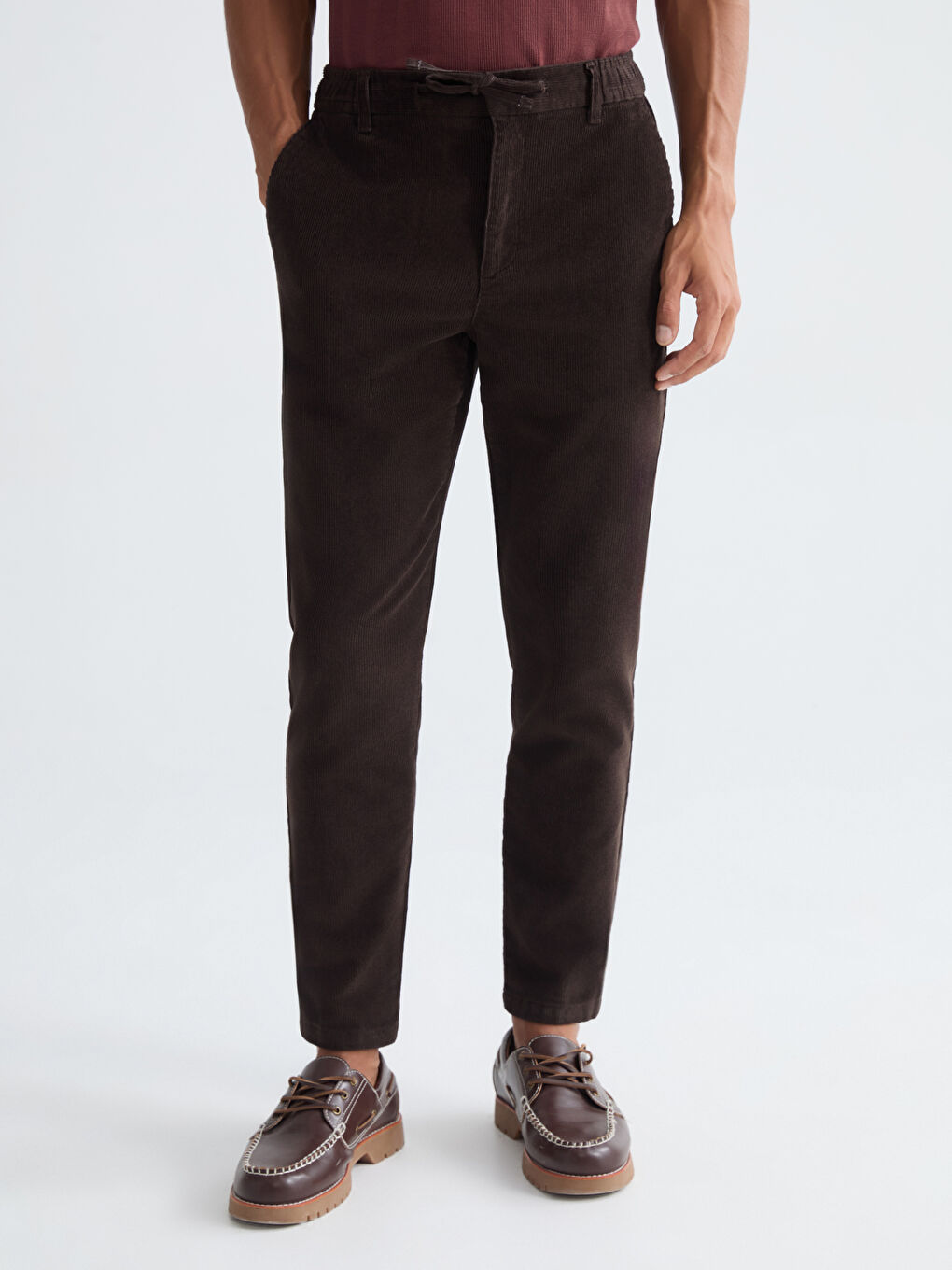 Kahverengi Standart Kalıp Kadife Erkek Pantolon-1