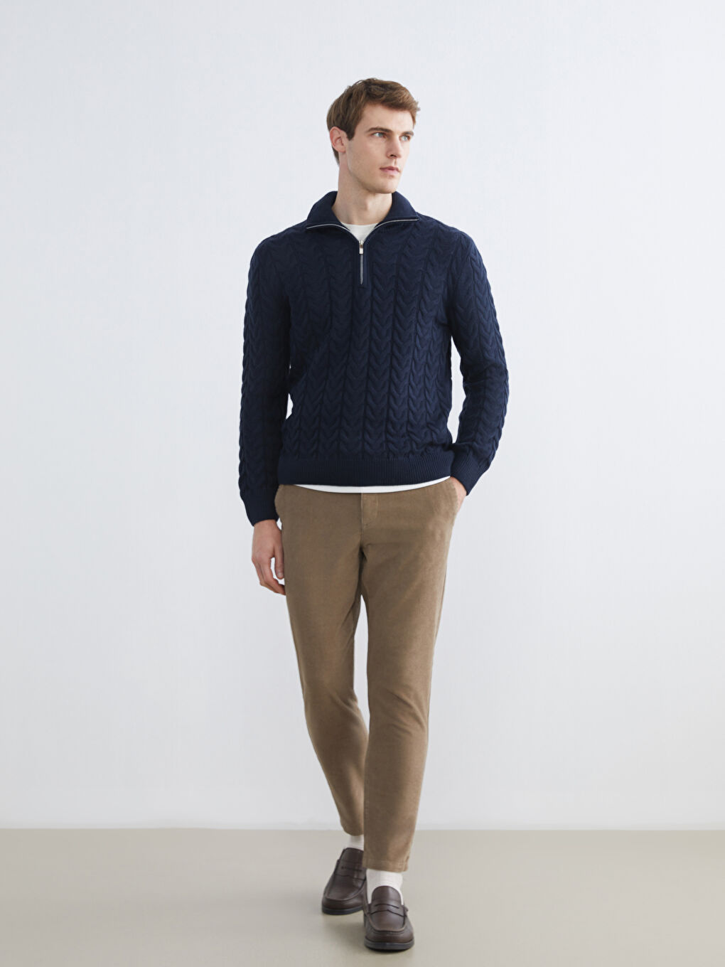 Kahverengi Standart Kalıp Kadife Erkek Pantolon-2