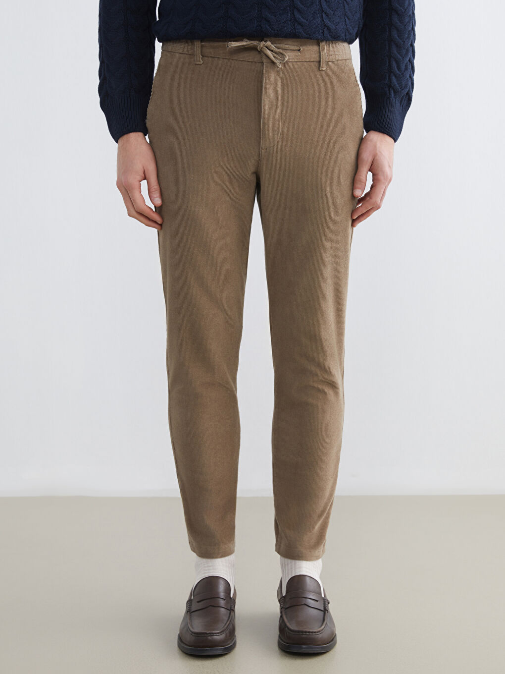 Kahverengi Standart Kalıp Kadife Erkek Pantolon-3