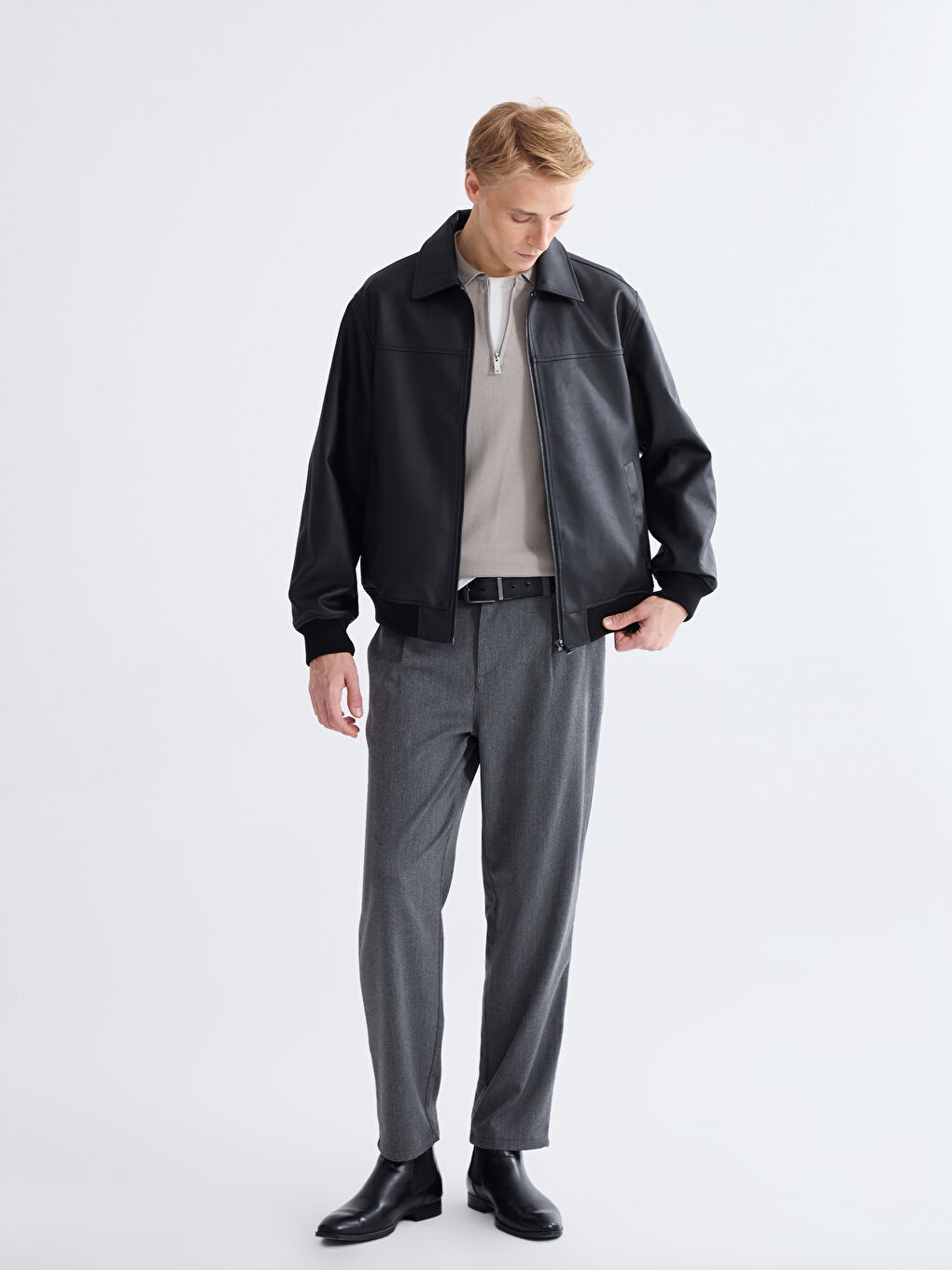 Gri Standart Kalıp Erkek Pantolon-1