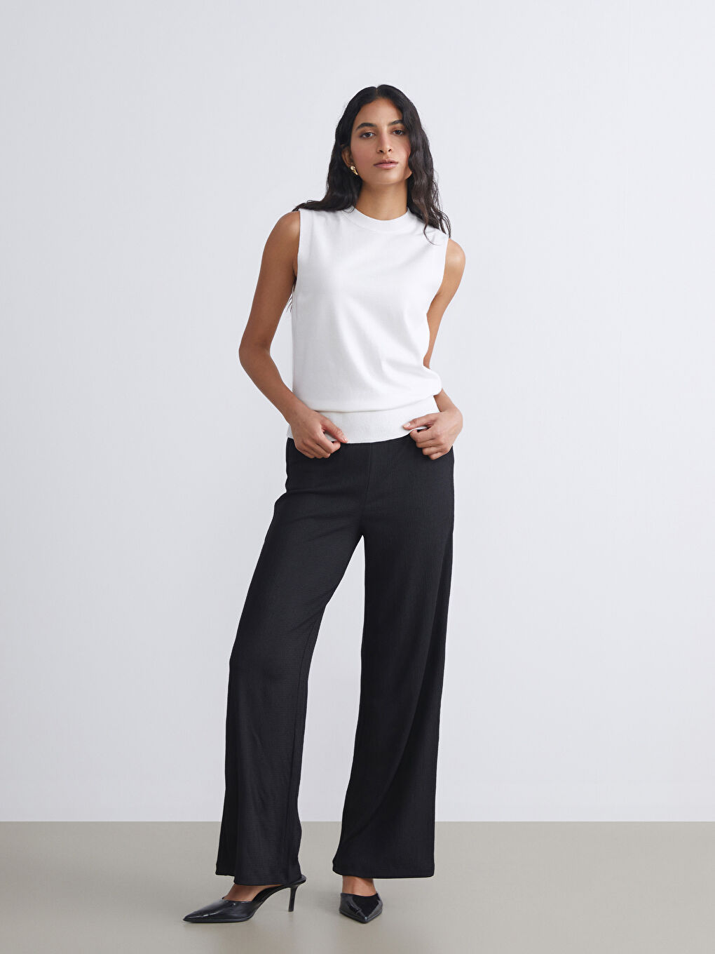 Ekru Bisiklet Yaka Kadın Triko Süveter-1