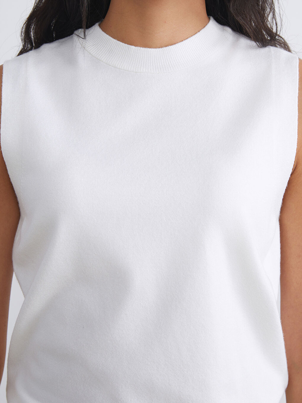 Ekru Bisiklet Yaka Kadın Triko Süveter-2