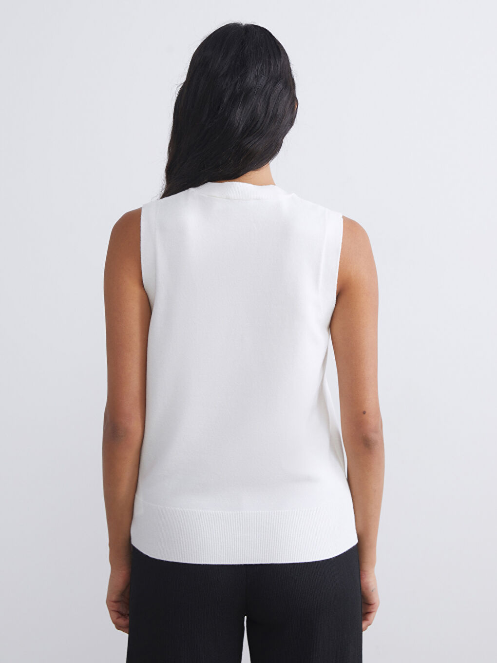 Ekru Bisiklet Yaka Kadın Triko Süveter-3