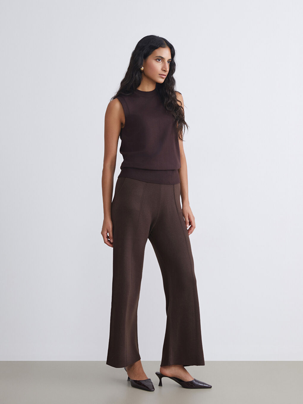 Kahverengi Bisiklet Yaka Kadın Triko Süveter-1