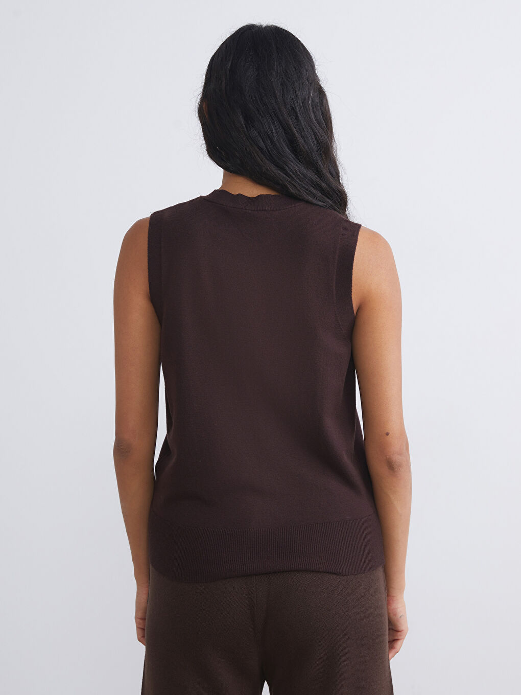 Kahverengi Bisiklet Yaka Kadın Triko Süveter-3